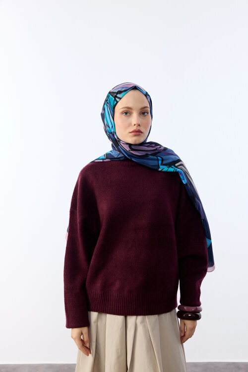 Watercolor Desen Soft Şal - Pembe Mavi - Camellia Scarfs (1)