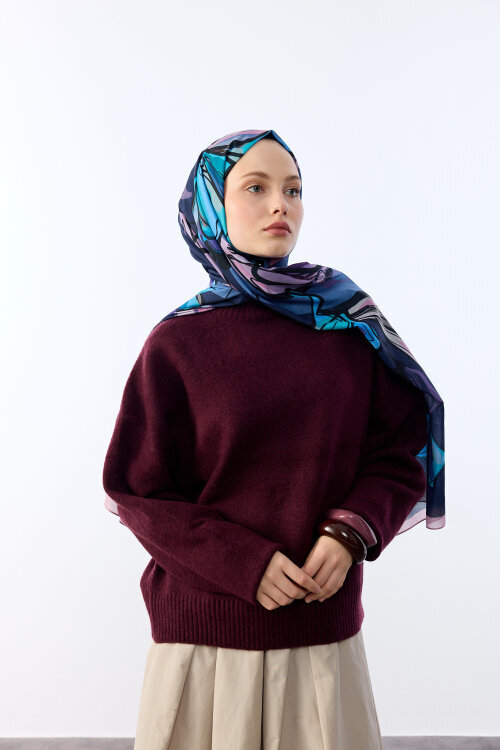 Watercolor Desen Soft Şal - Pembe Mavi - Camellia Scarfs