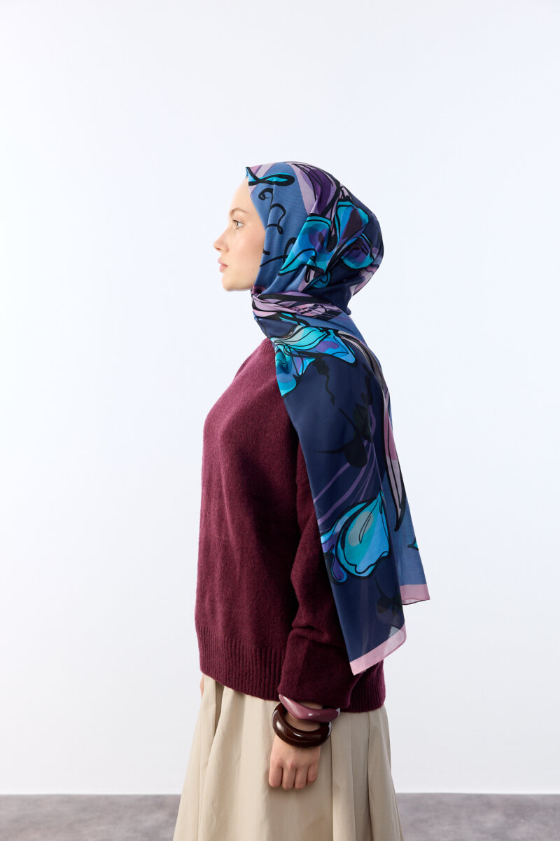 Watercolor Desen Soft Şal - Pembe Mavi - 3