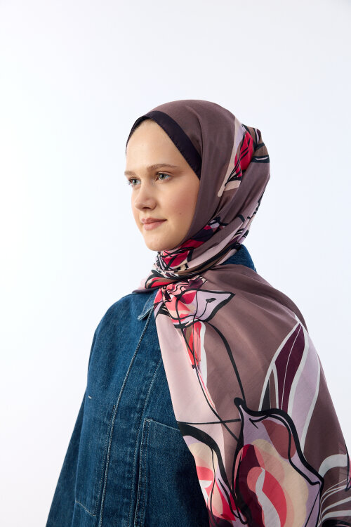 Watercolor Desen Soft Şal - Pudra Mor - Camellia Scarfs (1)