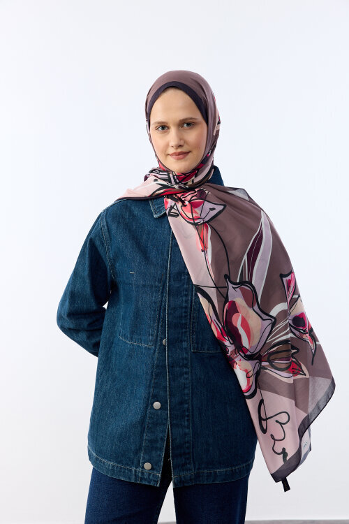 Watercolor Desen Soft Şal - Pudra Mor - Camellia Scarfs