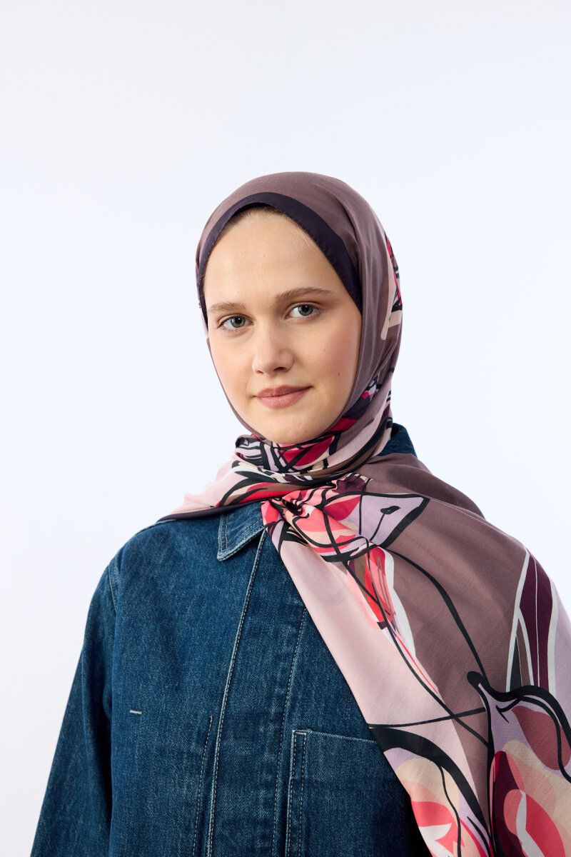 Watercolor Desen Soft Şal - Pudra Mor - 3