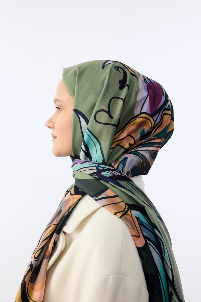 Watercolor Desen Soft Şal - Yeşil Mavi - 4