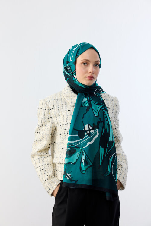 Watercolor Desen Soft Şal - Yeşil - Camellia Scarfs