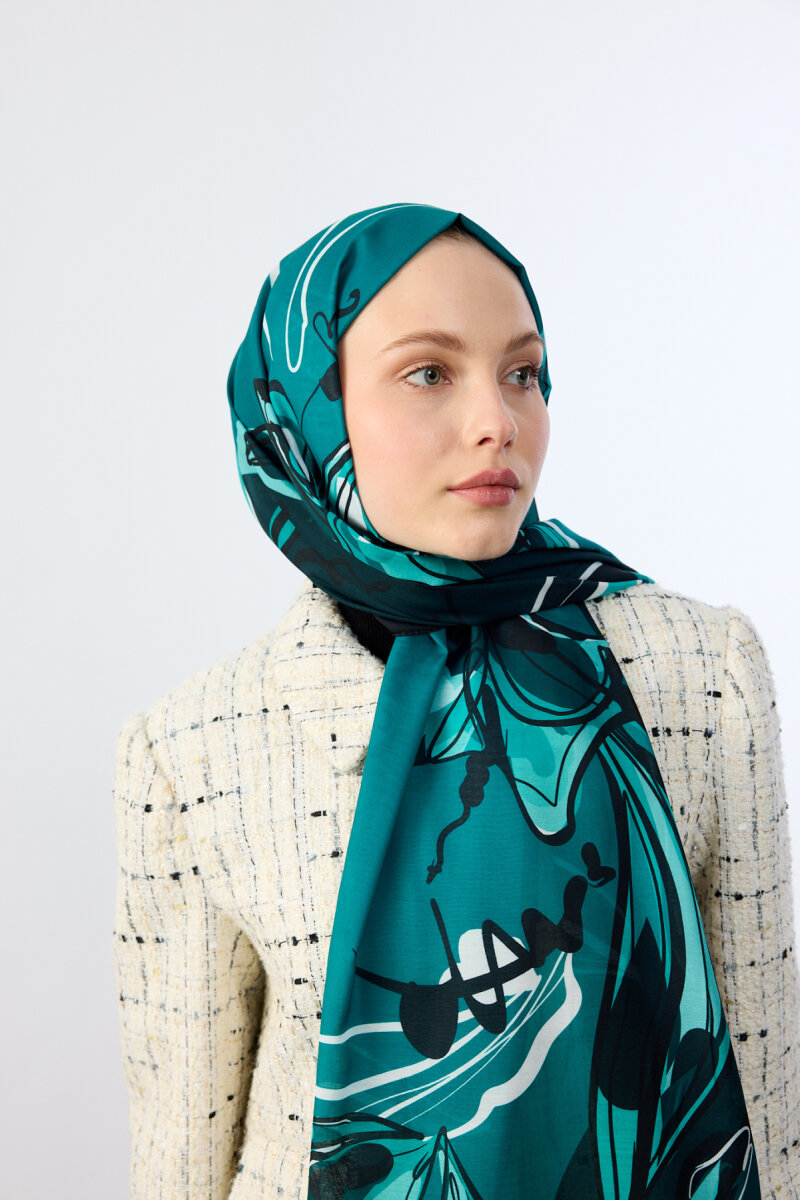 Watercolor Desen Soft Şal - Yeşil - 3