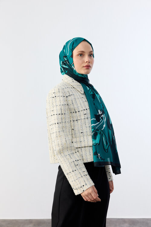 Watercolor Desen Soft Şal - Yeşil - Camellia Scarfs (1)