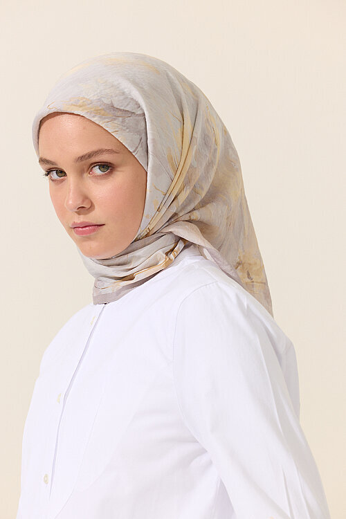 Watercolor Pamuk Viskon Eşarp - Gri Sarı - Camellia Scarfs