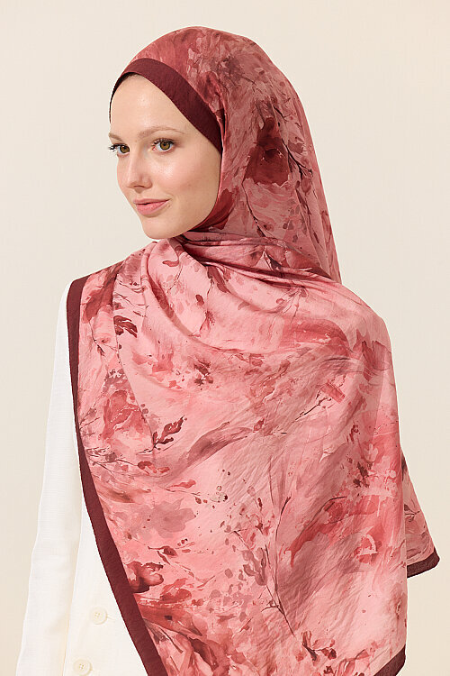 Watercolor Pamuk Viskon Şal - Cherry - Camellia Scarfs