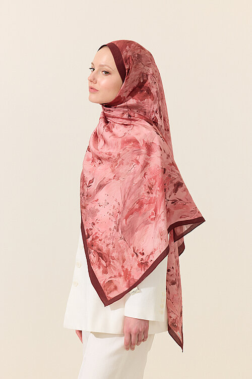 Watercolor Pamuk Viskon Şal - Cherry - Camellia Scarfs (1)
