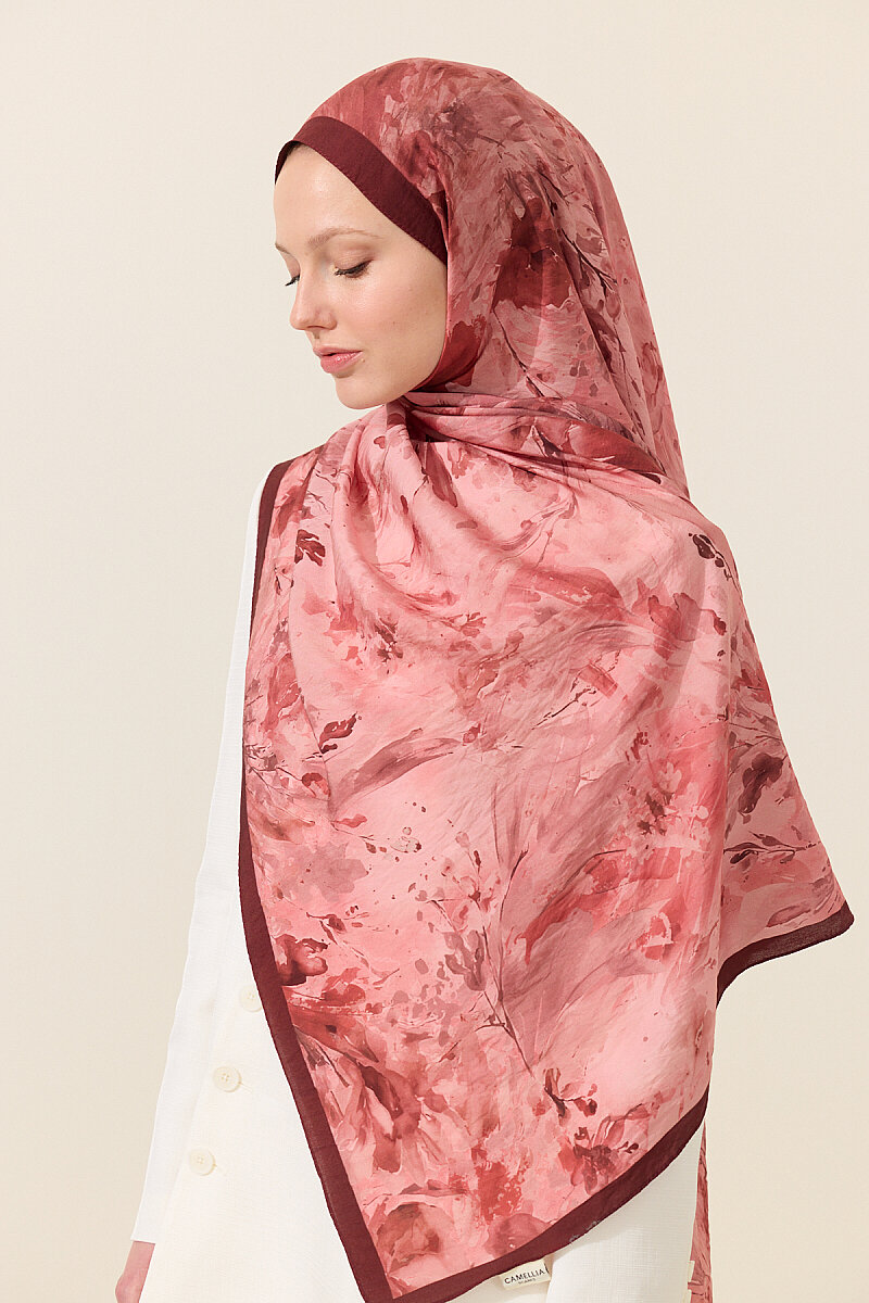 Watercolor Pamuk Viskon Şal - Cherry - 3