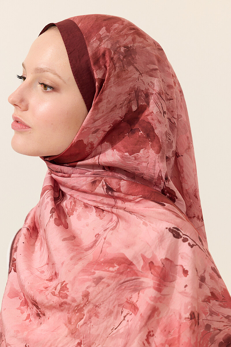 Watercolor Pamuk Viskon Şal - Cherry - 4