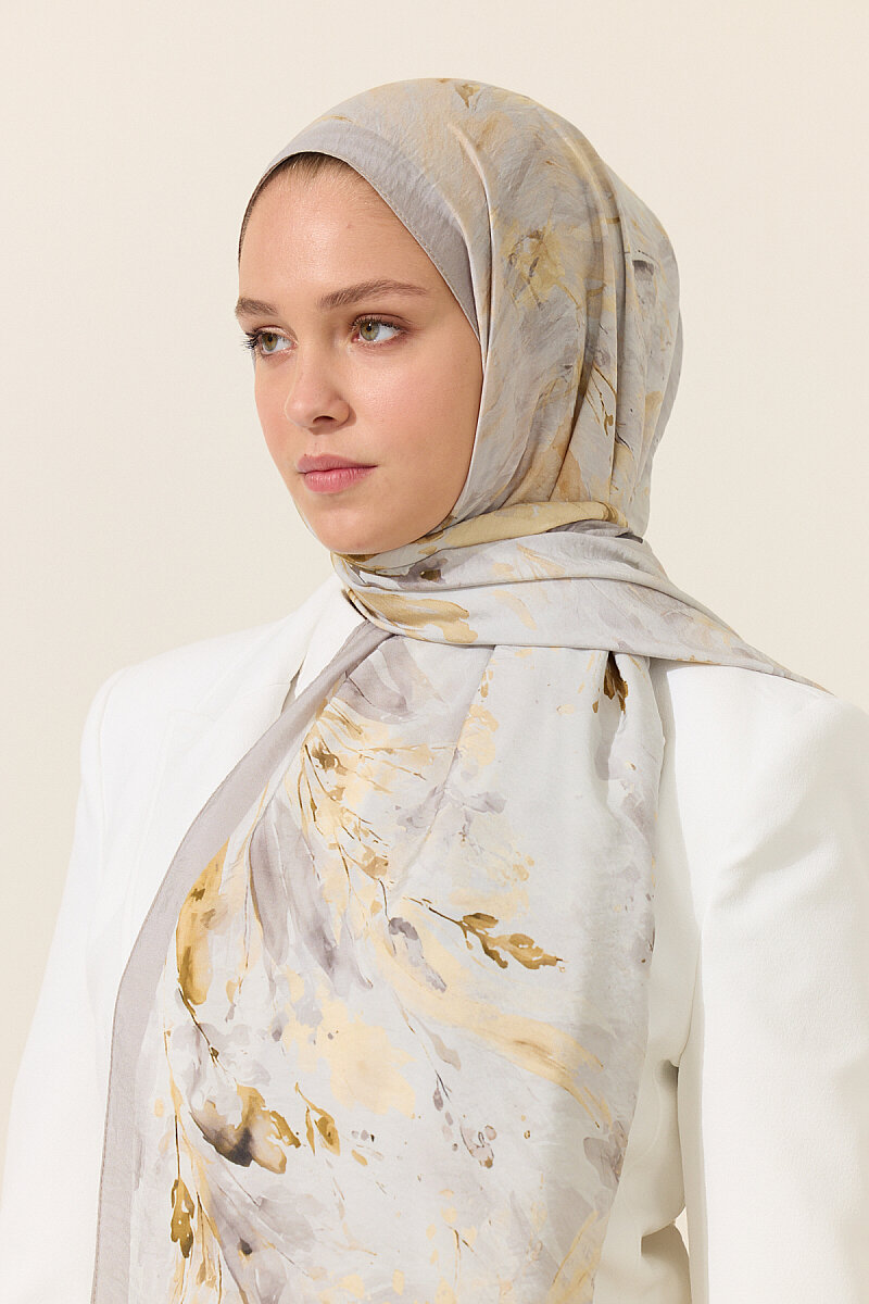Watercolor Pamuk Viskon Şal - Gri Sarı - 3