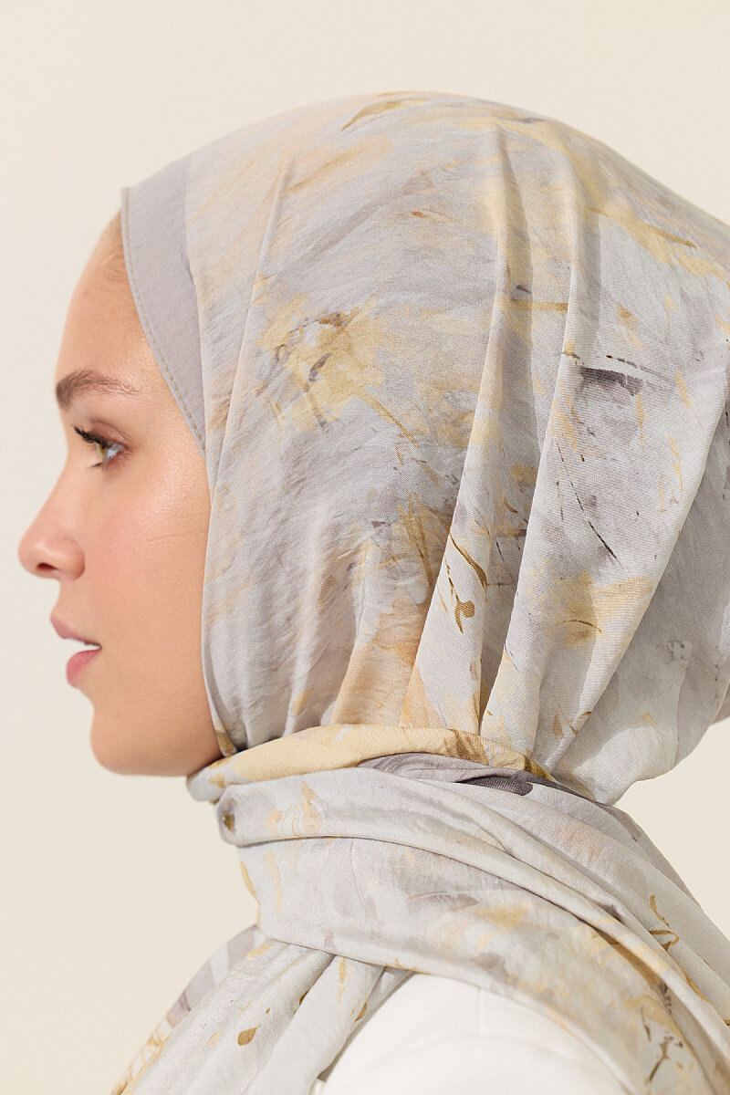 Watercolor Pamuk Viskon Şal - Gri Sarı - 4
