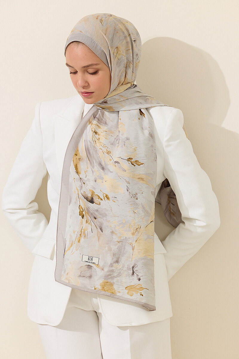 Watercolor Pamuk Viskon Şal - Gri Sarı - 2