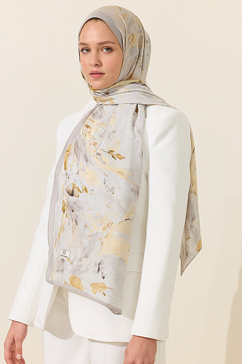 Watercolor Pamuk Viskon Şal - Gri Sarı - Camellia Scarfs