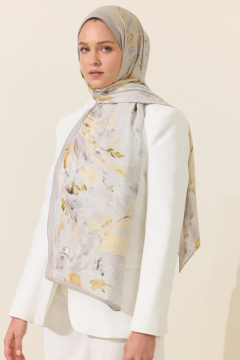 Watercolor Pamuk Viskon Şal - Gri Sarı - 1