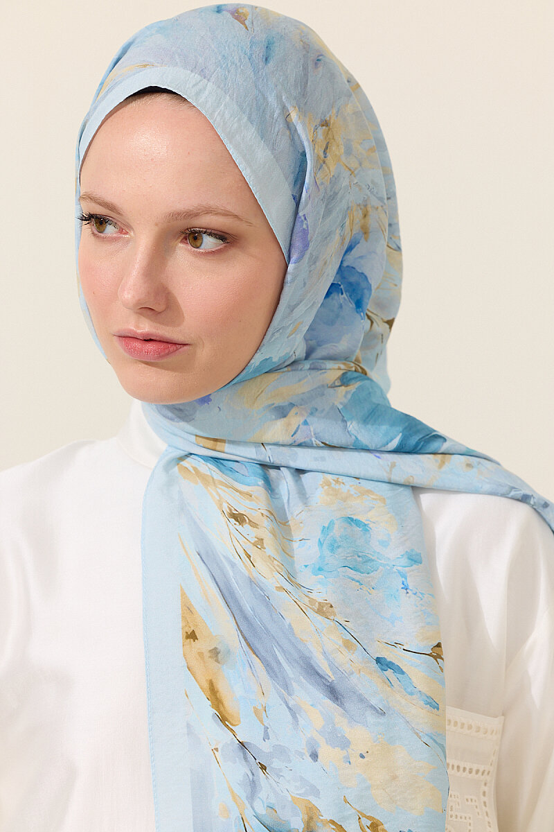 Watercolor Pamuk Viskon Şal - Mavi - 4