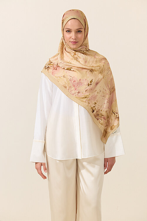 Watercolor Pamuk Viskon Şal - Pembe Sarı - Camellia Scarfs
