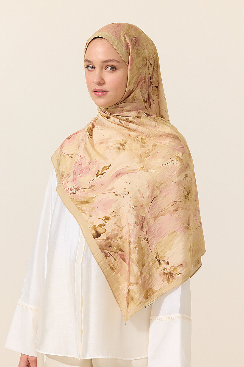 Watercolor Pamuk Viskon Şal - Pembe Sarı - 4