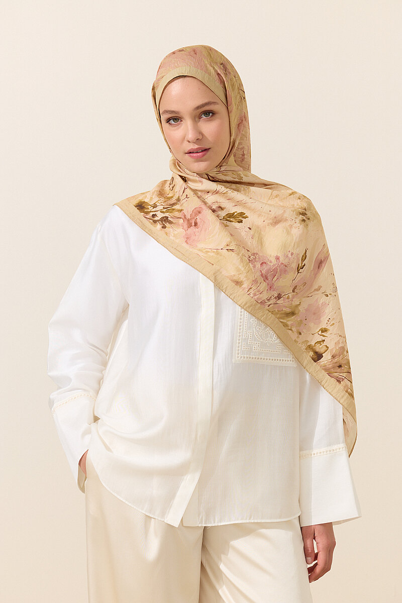 Watercolor Pamuk Viskon Şal - Pembe Sarı - 2