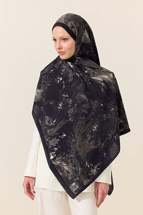 Watercolor Pamuk Viskon Şal - Siyah - Camellia Scarfs