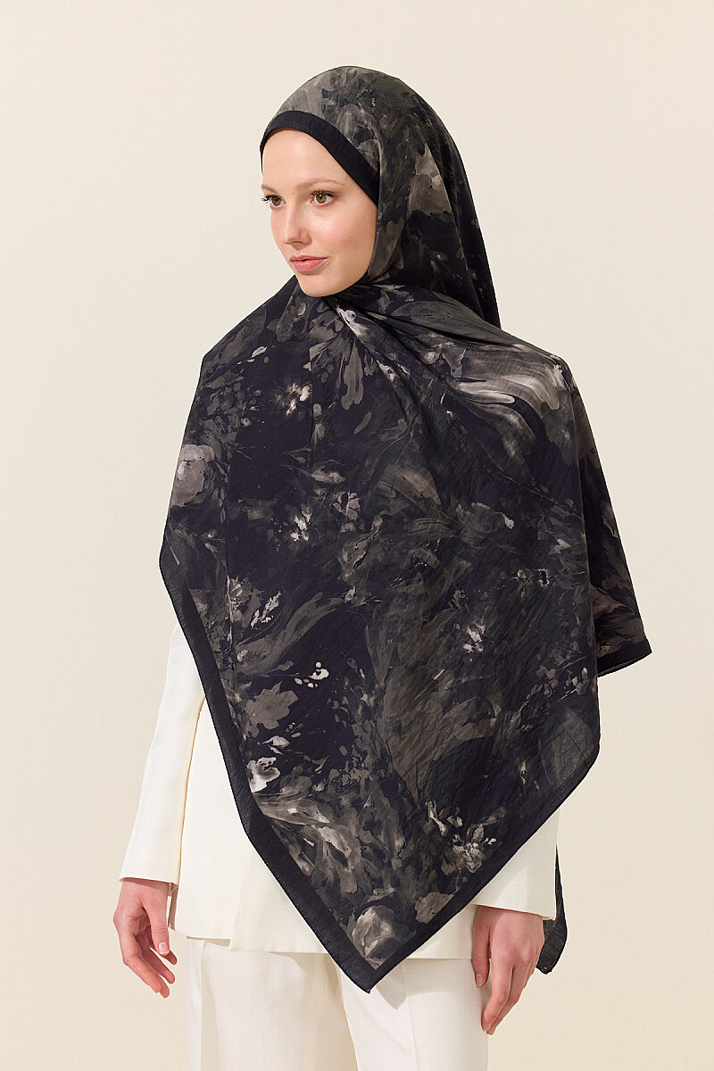 Watercolor Pamuk Viskon Şal - Siyah - 1