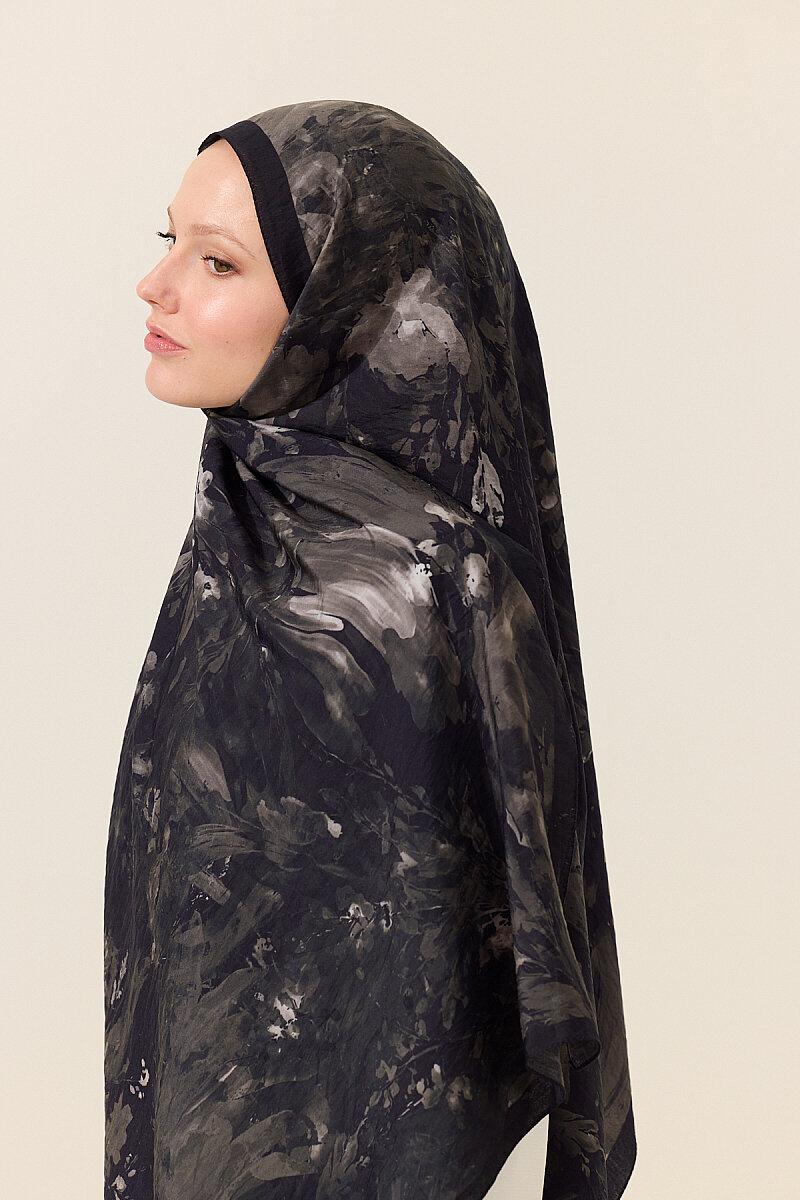 Watercolor Pamuk Viskon Şal - Siyah - 4