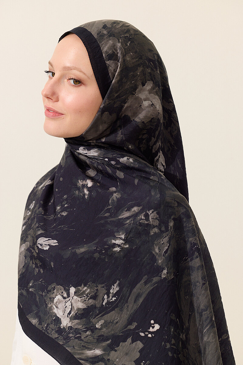 Watercolor Pamuk Viskon Şal - Siyah - 3