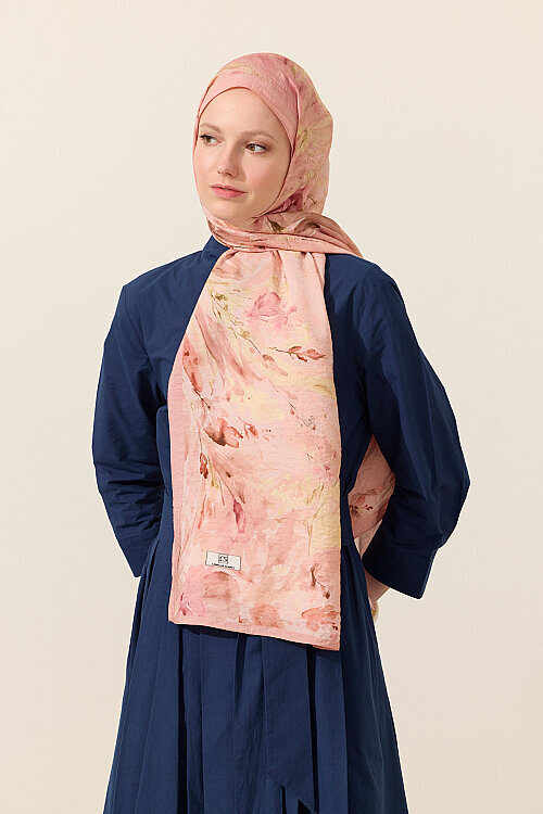 Watercolor Pamuk Viskon Şal - Somon - Camellia Scarfs (1)