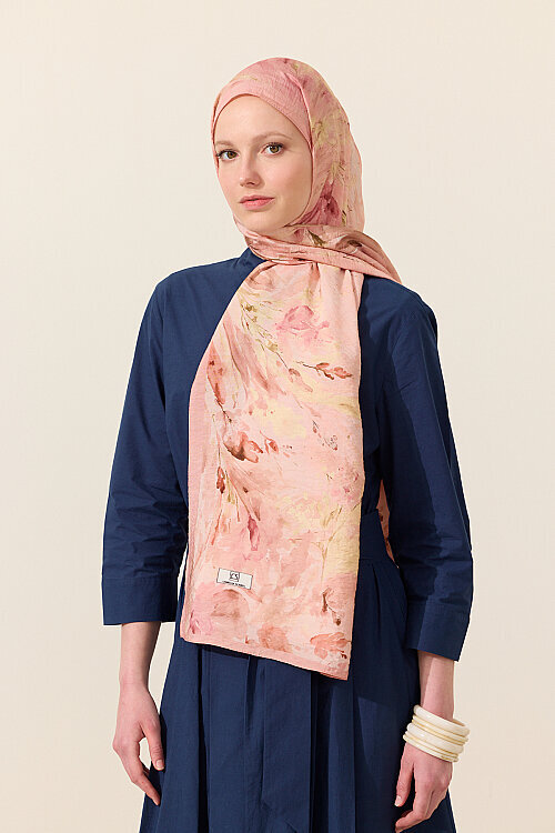 Watercolor Pamuk Viskon Şal - Somon - Camellia Scarfs