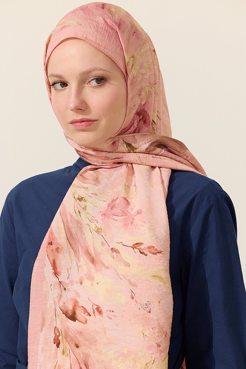 Watercolor Pamuk Viskon Şal - Somon - 4