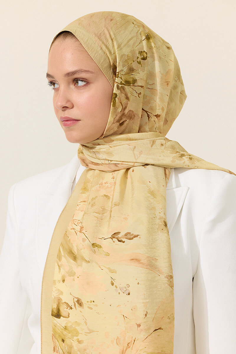 Watercolor Pamuk Viskon Şal - Tereyağ Sarısı - 3