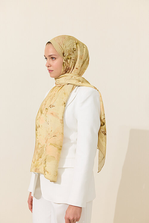 Watercolor Pamuk Viskon Şal - Tereyağ Sarısı - Camellia Scarfs (1)