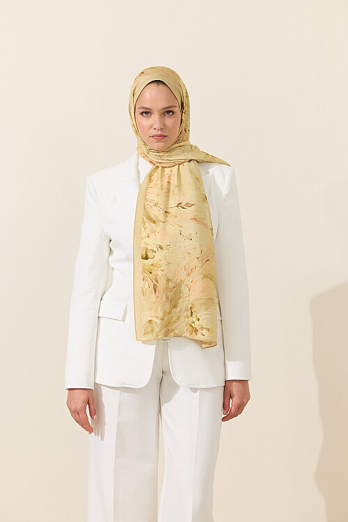Watercolor Pamuk Viskon Şal - Tereyağ Sarısı - Camellia Scarfs