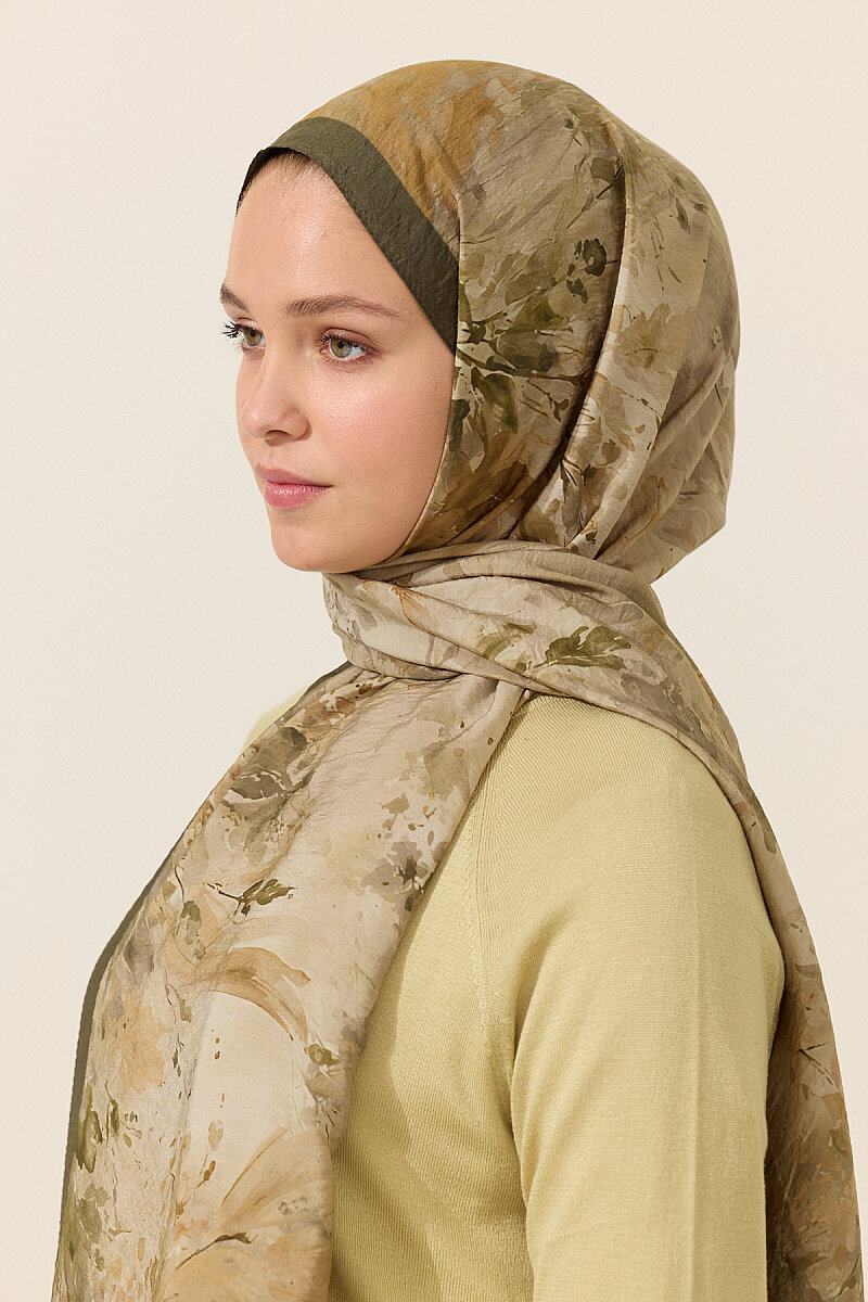 Watercolor Pamuk Viskon Şal - Yağ Yeşili - 4