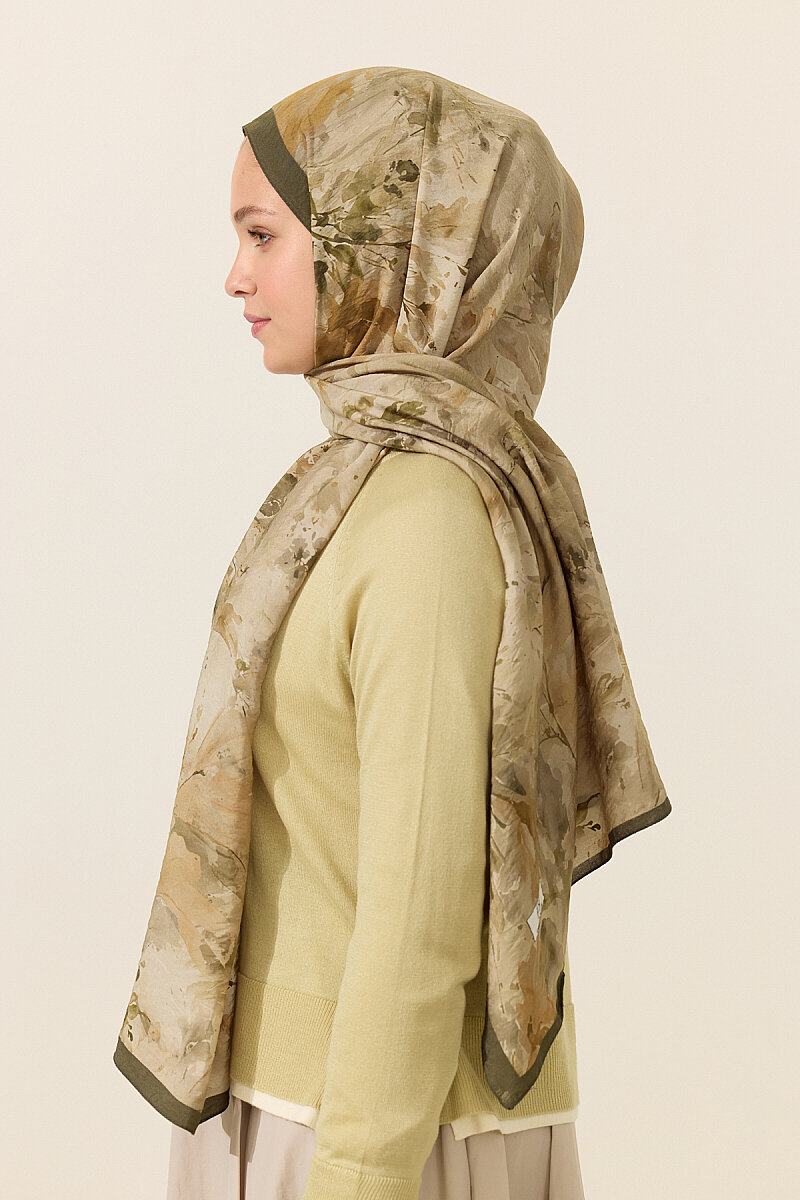 Watercolor Pamuk Viskon Şal - Yağ Yeşili - 3