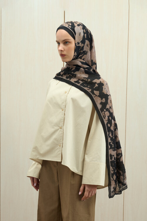 Winter Haze Müslin Şal - Siyah Bej - Camellia Scarfs