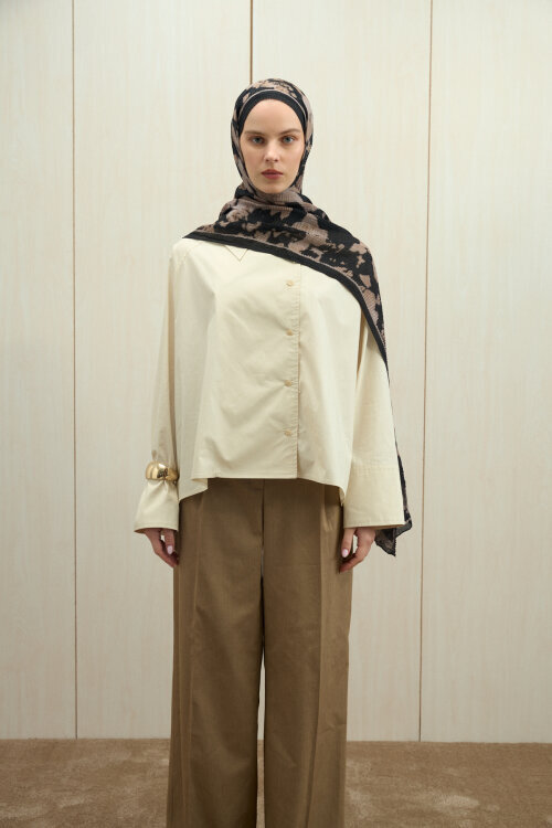 Winter Haze Müslin Şal - Siyah Bej - Camellia Scarfs (1)