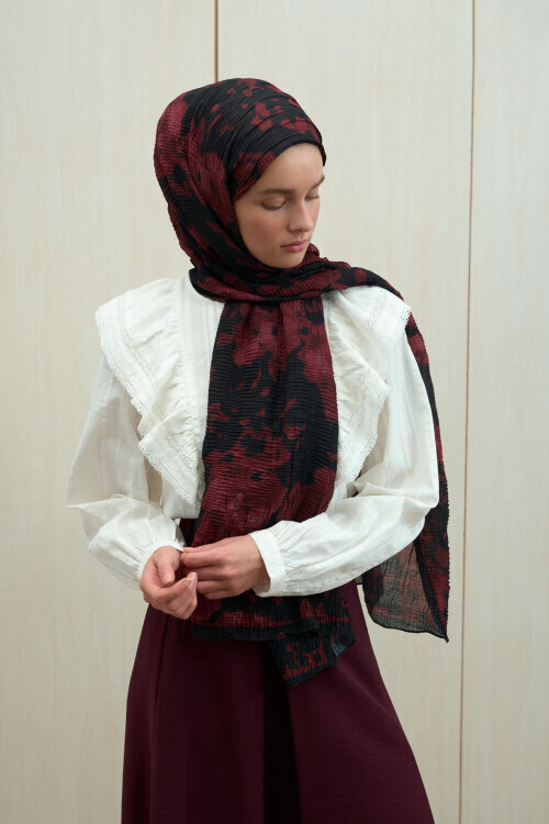 Winter Haze Müslin Şal - Siyah Bordo - Camellia Scarfs (1)