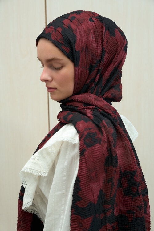 Winter Haze Müslin Şal - Siyah Bordo - Camellia Scarfs (1)