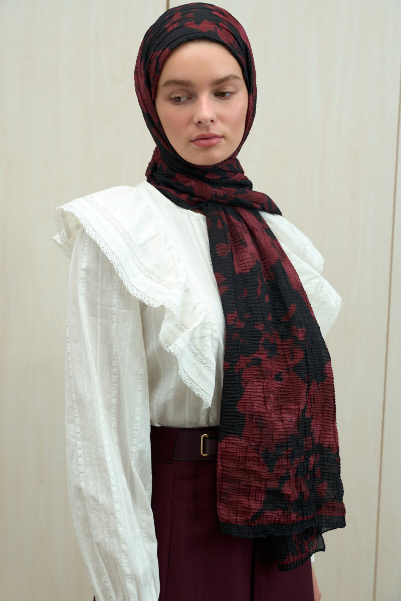 Winter Haze Müslin Şal - Siyah Bordo - 3