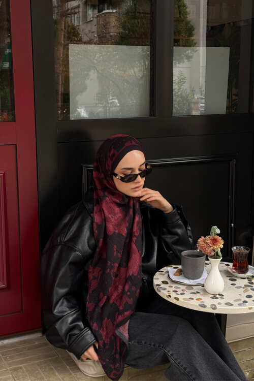 Winter Haze Müslin Şal - Siyah Bordo - Camellia Scarfs