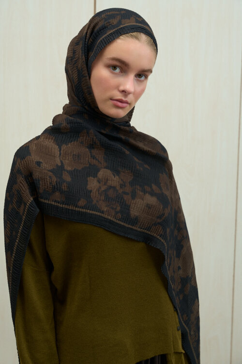 Winter Haze Müslin Şal - Siyah Haki - Camellia Scarfs (1)