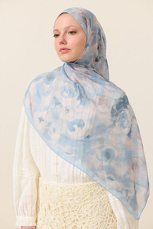 Zenya Soft Pamuk Şal - Mavi - Camellia Scarfs (1)