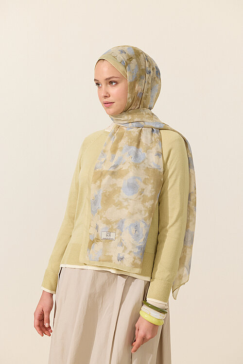 Zenya Soft Pamuk Şal - Sarı Gri - Camellia Scarfs (1)