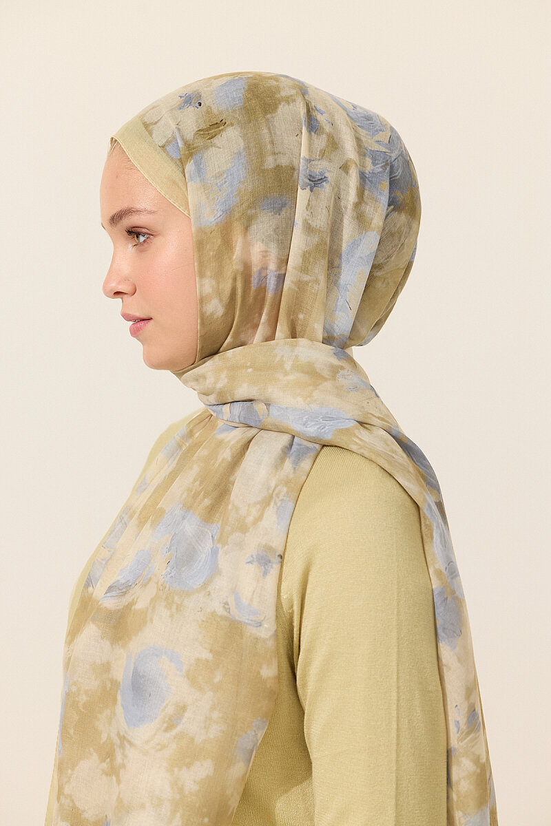 Zenya Soft Pamuk Şal - Sarı Gri - 4