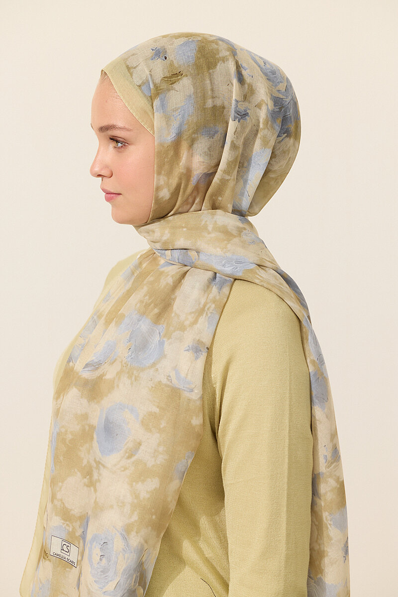 Zenya Soft Pamuk Şal - Sarı Gri - 3