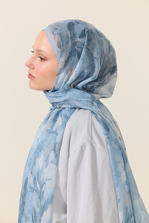 Aveline Soft Pamuk Şal - Mavi - Camellia Scarfs (1)
