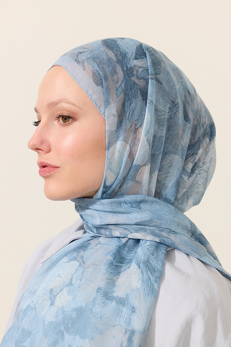 Aveline Soft Pamuk Şal - Mavi - 4