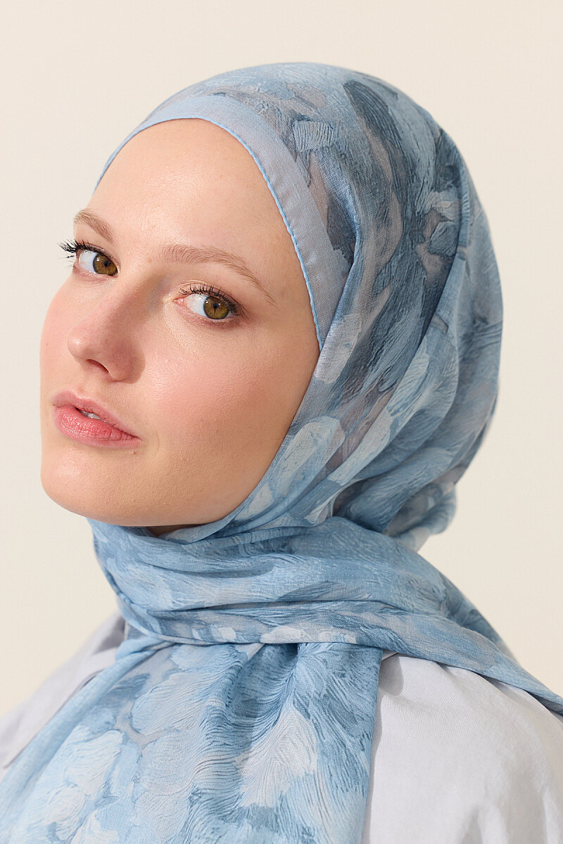 Aveline Soft Pamuk Şal - Mavi - 3